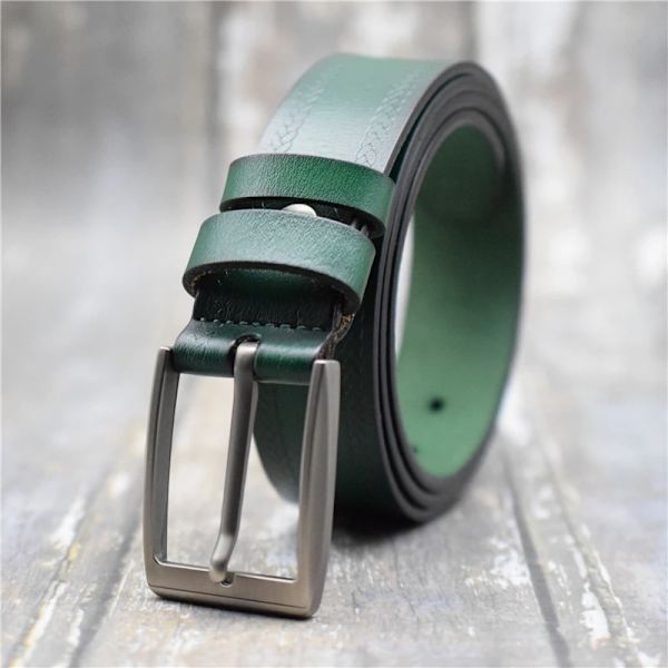 Äkta läderbälte Dam/män Svart/blått/grönt/kaffe Nål Spänne Designerbälte 3,3 cm Bredd hona/man midjebälte 90-130 cm Green 100cm