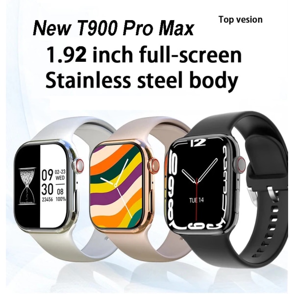 Ny T900 PRO MAX L Smart Watch Series 8 HD-skärm Custom Wall Bluetooth Call Voice Assistant Smart Watch 8 För IOS Android-telefon Black