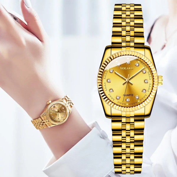 Damklockor Top Brand Luxury 2022 Fashion Diamond Dam Armbandsur Rostfritt stål Guld Mesh Armband Watch gold black