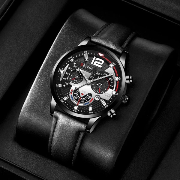 Mode Herr Sportklockor Lyxigt Läderarmband Kvarts Watch För Herr Business Casual Luminous Clock reloj hombre As Shown 9