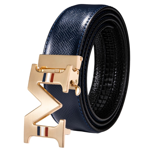 Högkvalitativt märke herrbälten blå koläder Automatiska spännen Spärr midjeband Bälte för män Klänning Jeans Kostym Byxor Present 2187DME 110cm
