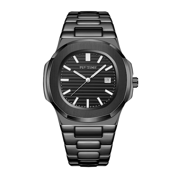 PINTIME Nytt mode för män Casual PP watch Frostat case Quartz Urtavla Klockor Lyxdesign Män Sport Armbandsur Present med låda black