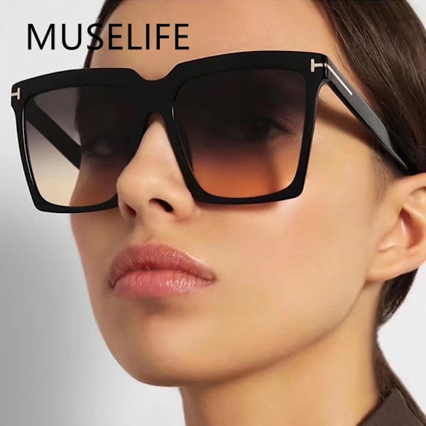 MUSELIFE Fashion Square Solglasögon Designer Lyxiga Dam Cat Eye Solglasögon Klassiska Retro Glasögon UV400 2-Leopard-Tea As Picture