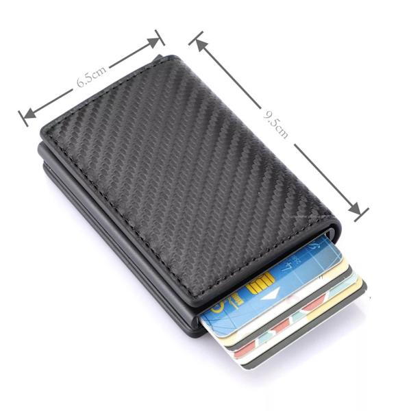 TANGMO kolfiberplånbok Magic smartkortsfodral Case Smal Tunn Pop Up Metall RFID-plånbok för män Kreditkortshållare Black