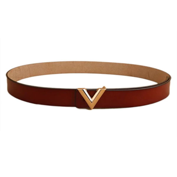 Top Lyx Designer Märke Nål Spänne V-bälte Smal hög kvalitet Kvinnor Klänningsrem i äkta läder för jeans Midjeband 28mm brown 115CM