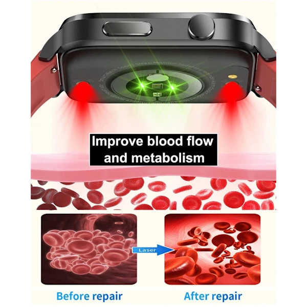 Ny Blodsocker Smart Watch Herr Sangao Laser Treat Hälsa Puls Blodtryck Sport Smartwatch Kvinnor Watch Red Silicon