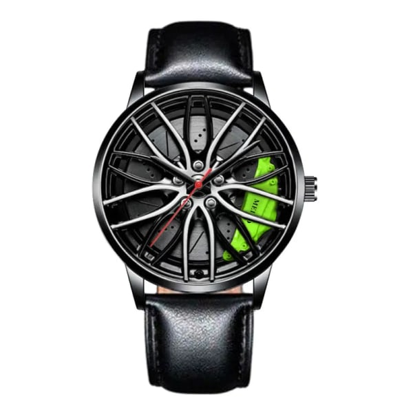 Kvartsklockor för män Vattentät vakuumpläteringsrem med bilhjulsfälgnav Design Sport Automatiskt Icke-mekaniskt armbandsur MB114 Leather Green