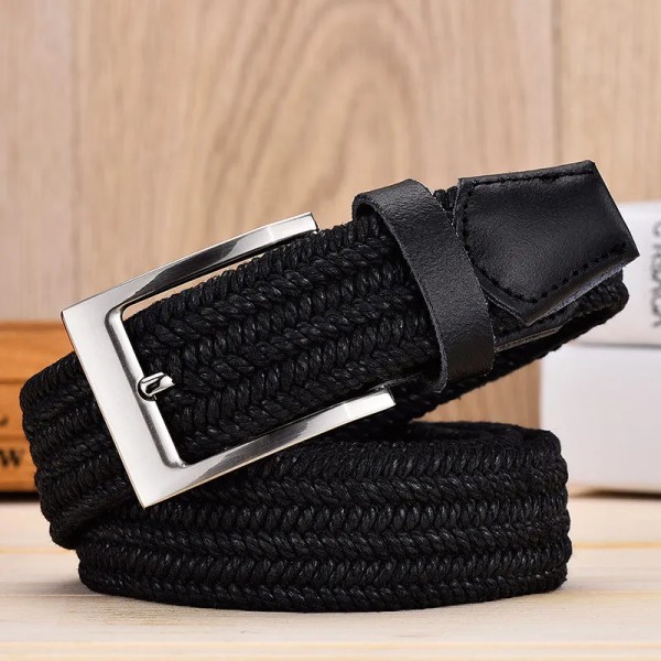 Läderbälte för män för elastiskt rep vax Canvas flätat vävt stretchbälte med lång midja 3,5 CM Cowskin Bälte Toppspets för män 95-160 CM Black 130cm