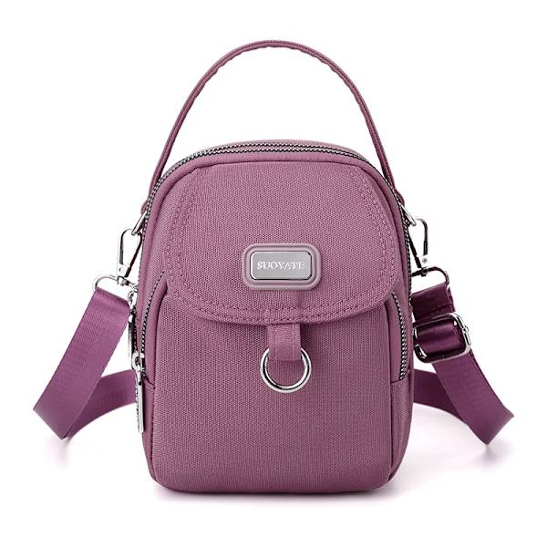 Mode 3 lager kvinnor liten handväska hög kvalitet slitstarkt tyg kvinnlig axelväska Ganska stil tjejer Härlig miniväska Purple 2 19cm x 15cm x 10cm