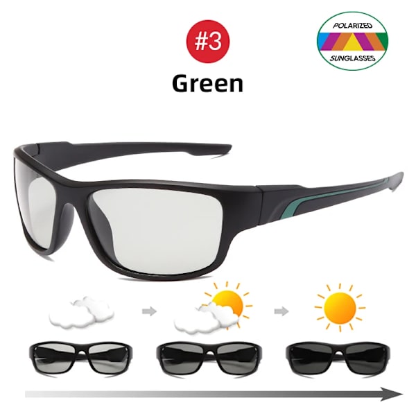 2023 Photochromic Män Cykelsolglasögon Sport Färgförändring Polariserad utomhusglasögoncykel Kvinnor Cykelglasögon 3 Green Photochromic Lens