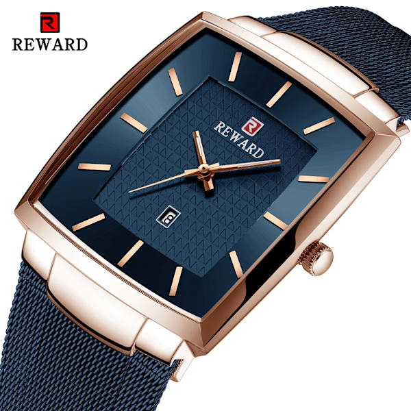 REWARD Mode Blå Herrklockor 2023 Ny Topp Watch Herr Business Vattentät Quartz Armbandsur i rostfritt stål Blue(.401)