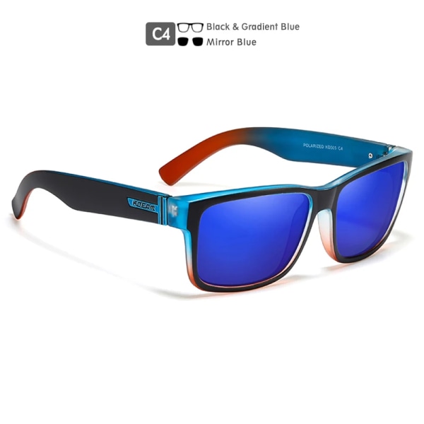 KDEAM 2021 New All Black Square Polarized Solglasögon Herr Flat Top Designer Polaroidglasögon Tillbehör ingår CE C4 mirrored blue