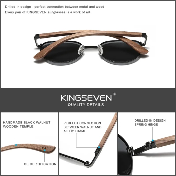 KINGSEVEN 2022 Nya handgjorda valnötsträ runda solglasögon män kvinnor polariserade spegel solglasögon herr Steampunk solglasögon Oculos Red Original