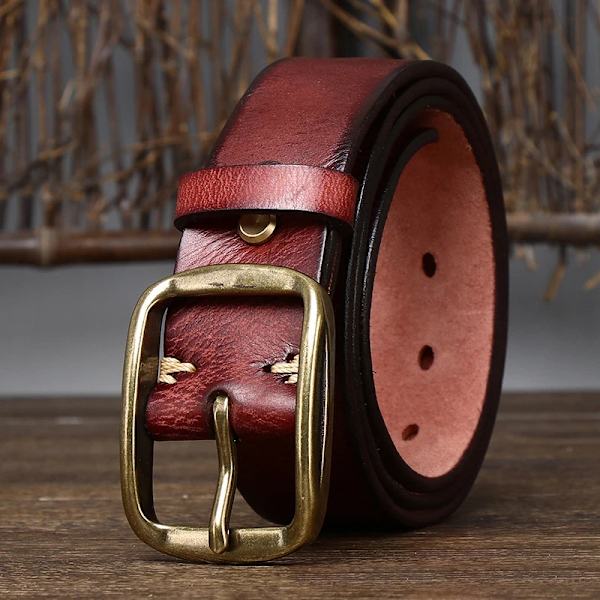 3,8 cm tjockt koskinn kopparspänne äkta läder Casual jeansbälte män högkvalitativt retro lyxigt manligt band Cintos Red brown 100cm