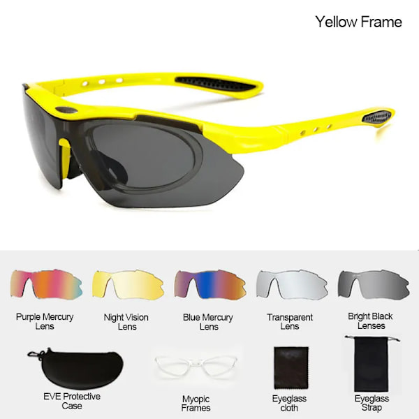 Cykelglasögon för män Kvinnor Män Utomhussport Cykel Solglasögon MTB Road Goggles Glasögon 5 lins Cykelutrustning Körning Yellow  5 Lens