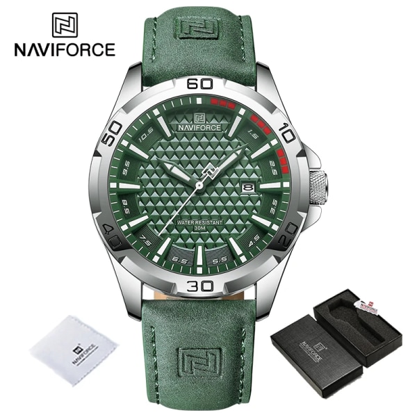 NAVIFORCE Herr Casual Militär Quartz Watch för män Läder Vattentät klocka Relogio Masculino NF8023 SGNGN-BOX