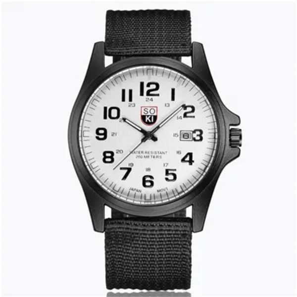 Märke Sport Militärklockor Mode Casual Quartz Watch Läder Analog Herr 2020 Ny SOKI Lyxarmbandsur Relogio Masculino Black -B