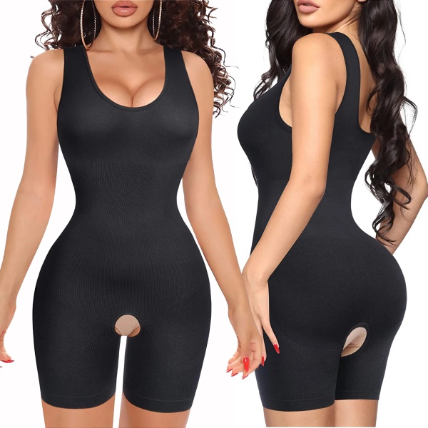 Shapewear Damer Reduktiv gördel Bodysuits Jumpsuits Waist trainer Helkroppsformare Korsett Bantning Modellering Rem Öppen gren Black 5XL