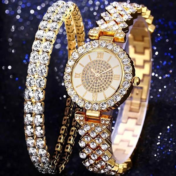 Watch 2022 Ny Hot Luxury Diamond Top Mode Fritid Set Ge present Relogio Feminino Silver Set 3
