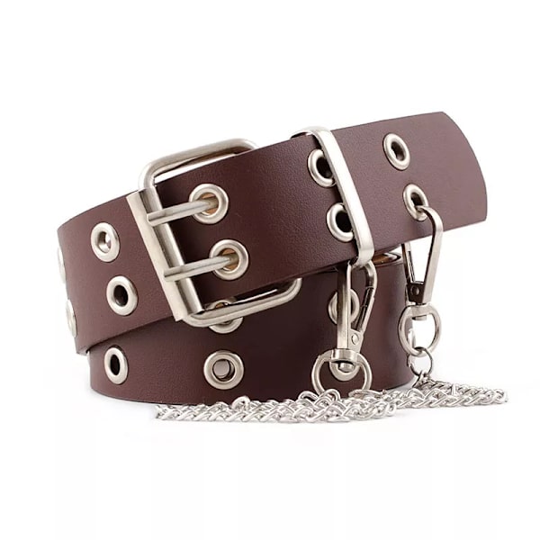 D&T Mode Legering Kvinnor Män Bälten Kedja lyx PU-läder Ny stil Pin Spänne Jeans Kedjor Dekorativa Dam Retro Casual Punk brown-withoutchains 110cm