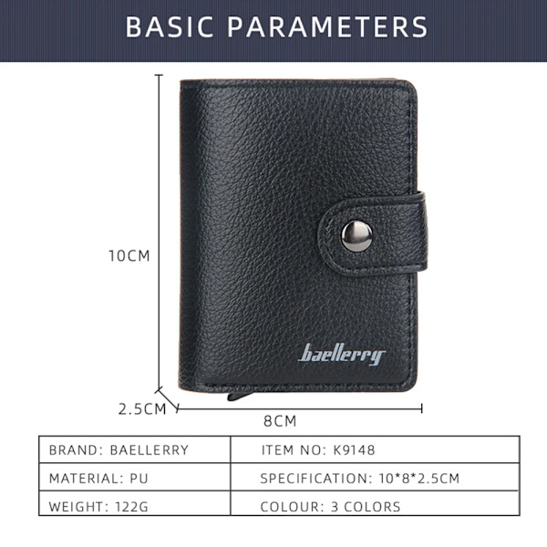 Baellerry Lychee Mönster Herr Korthållare RFID Automatisk Elastiskt Kort Spänne Plånböcker för Herr 2022 Metall Aluminium Box Case Black 1