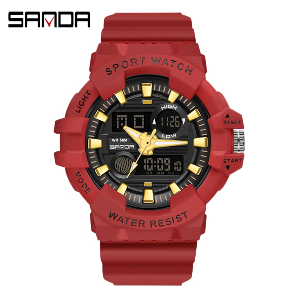 SANDA White Sports Herrklockor Toppmärke Lyx Militär Quartz Watch Herr Vattentäta Armbandsur relogio masculino 3037 Ms red