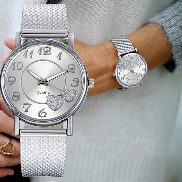 Mode Watch Damklocka Silver Heart Dial Silikon Mesh Armbandsur Reloj Mujer Montre Femme Watch 2022 J