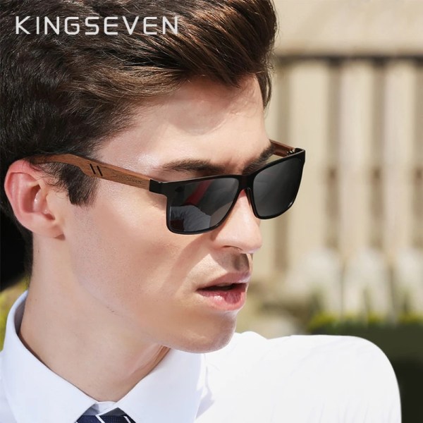 KINGSEVEN Brand TR90+Natural Walnut Trä Solglasögon Herr Dam Polarized UV400 Lins Retro Glasögon Förstärkta gångjärnsglasögon Gradient Gray Original
