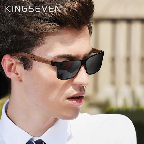 KINGSEVEN Brand TR90+Natural Walnut Trä Solglasögon Herr Dam Polarized UV400 Lins Retro Glasögon Förstärkta gångjärnsglasögon Red Walnut Wood Original