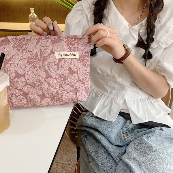 Stor Kvinnor Blommig Kosmetikväska Blommor Sminkväska Resesmink Case Organizer Kvinnlig Handväska Clutch Handväska Dragkedja B