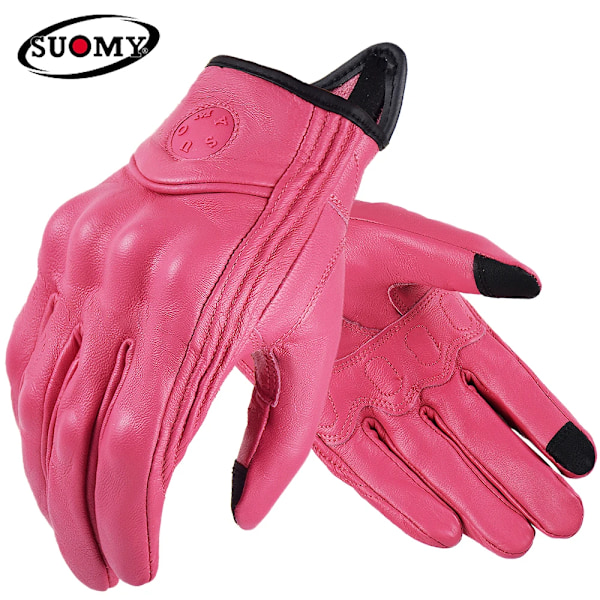 Suomy Vinatge Getläder Motorcykelhandskar Sommar Herr Perforerade Retro Läder Motorcykel Motocross Handske Dam Motorcyklist Guantes SU14 Pink M