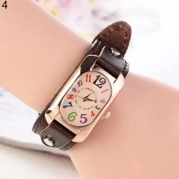 Mode Casual Damklocka Kunstläder Diamantband Avlångt case Quartz Watch kvinnor Coffee