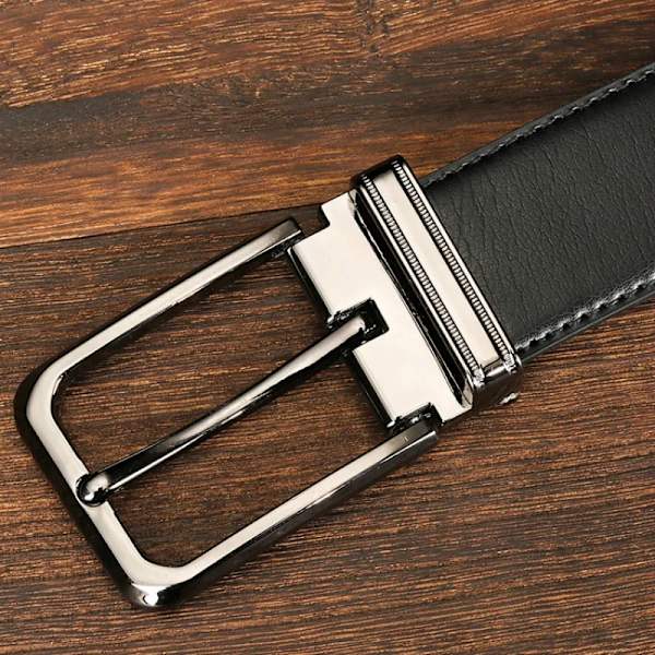 Nya högkvalitativa nötskinnsbälten i äkta läder Herrnål Spänne Jeans Midjeband Man Svart Brun Två sidor Färg Bälte Herr Bälte Black Brown 115CM