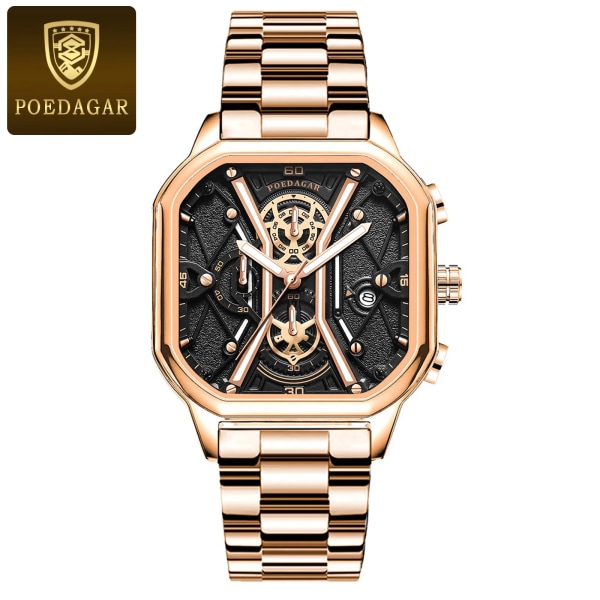 POEDAGAR Lyx Herrarmbandsur Högkvalitativ vattentät kronograf Lysande Date Man Klockor Läder Herr Quartz Watch Militär RoseGold Gold GD S