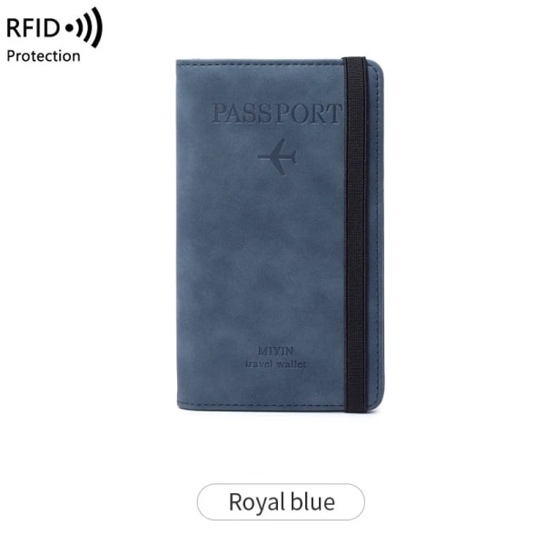 Elastiskt band läder cover RFID-blockering för kort Resepasshållare Kvinnor Män ID-dokument Case Drak Blue