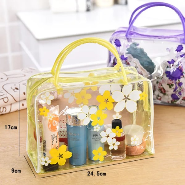 Kvinnor Blomma PVC Transparent kosmetisk väska Mode Tjej Resor Smink Toalettväskor Smink Organizer Case Tygväska Blue