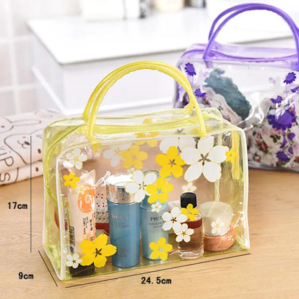 Kvinnor Blomma PVC Transparent kosmetisk väska Mode Tjej Resor Smink Toalettväskor Smink Organizer Case Tygväska Purple