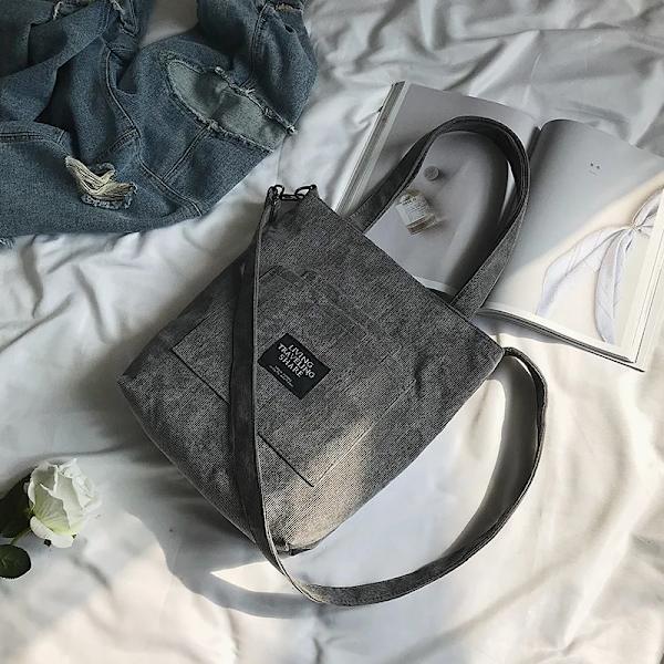 Ny axelväska i canvas för kvinnor Mode manchester Crossbody-väska med stor kapacitet Kvinnlig Casual Pläd Enfärgade handväskor Gray