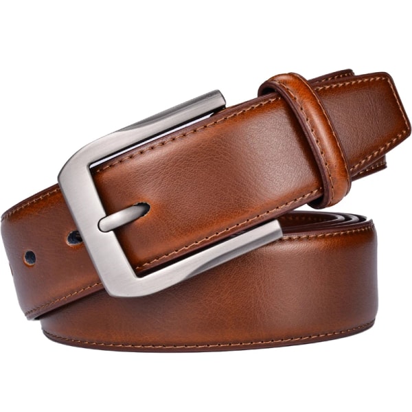 Klänning i äkta läder för män Klassisk sömnad design 38 mm Vanliga stora och höga storlekar 0502SL-kou-Cognac 115cm