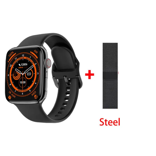 Watch 9 Smart Watch Series 8 Always on Display Blodsocker NFC Smartwatch Herr Dam BT Call Kroppstemperatur För Apple Black metal