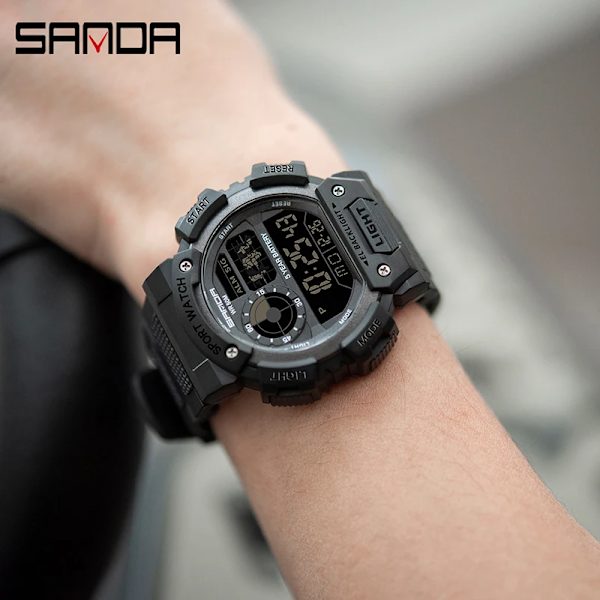 SANDA Herr Elektronisk Watch Lysande Vattentät Multifunktionell Utomhussport Herrklockor Watch Relogio Masculino 6009 Army Green
