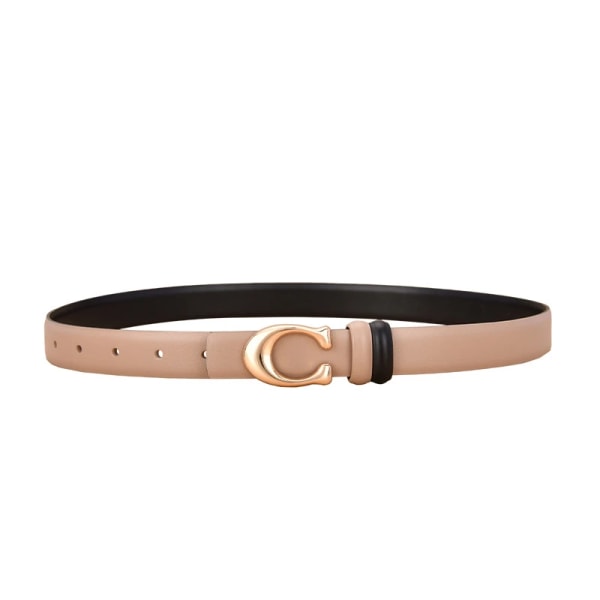 Vändbara bälten för kvinnor Flickor Mode midjebälte Kohud Läder Metallspänne C Pin Bälte Fritidsklänning Jeans Midjeband light khaki 105cm 41.2in