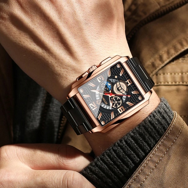 Ny Sport Watch Topp Märke Lyx Rose Guld Watch i rostfritt stål Herr Mode Vattentät Armbandsur Relogio Masculino Leather Gold Black