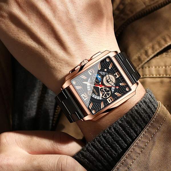 Ny Sport Watch Topp Märke Lyx Rose Guld Watch i rostfritt stål Herr Mode Vattentät Armbandsur Relogio Masculino Leather Silver Black