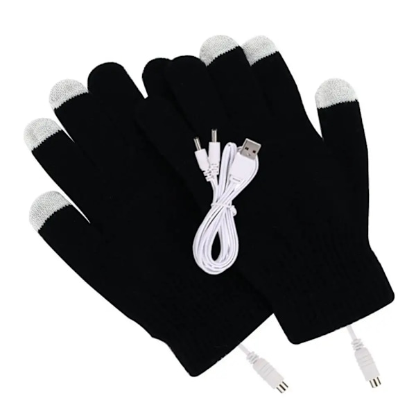 Värmehandskar Thermal USB Vinter Eluppvärmda handskar Fiske Skidåkning Cykling Stickad Utomhus Sport Varma uppvärmda handskar Black