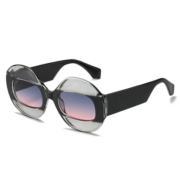 SO&EI Mode Rund Kontrast Färg Dam Solglasögon Retro Oval Klar Gradient Lens Shades UV400 Män Trendiga Punk Solglasögon Gray black gray pink As the picture