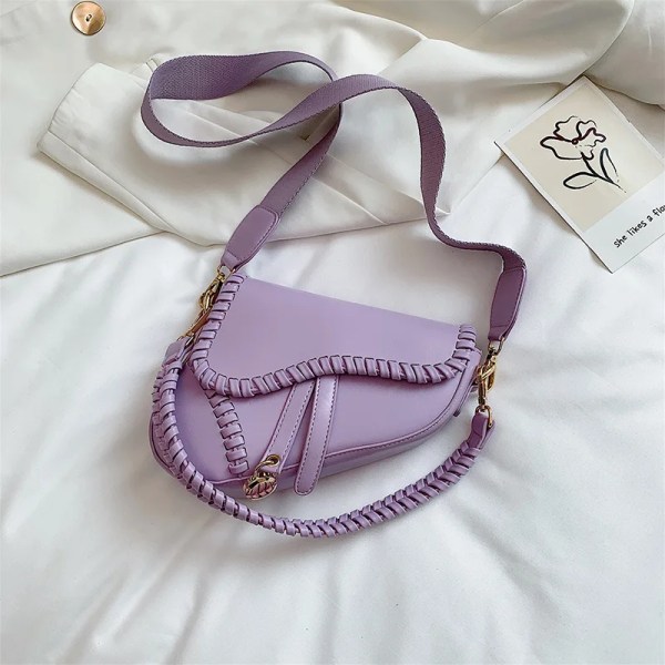 Vintage Houndstooth Sadel Handväska Portmonnäer för kvinnor Axelväskor Crossbody Väskor Nytt mode Dam Messenger Bag hög kvalitet Lavender C 21 x 19 x 3 cm