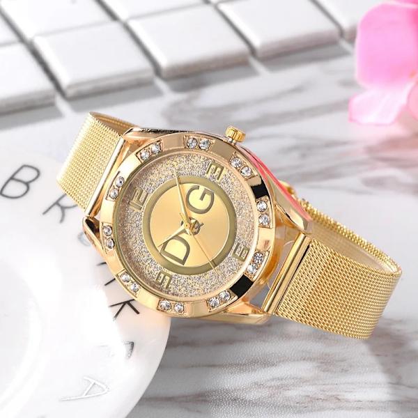 Lyxberömda DQG- watch för män Mode Guldlegering Diamant Digitala bokstäver Quartz Armbandsur Relogio Masculino Relogio WCW2478-1