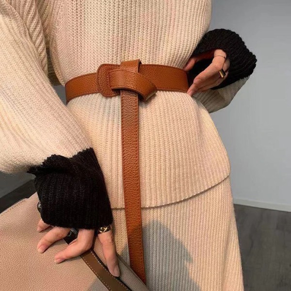 Breda korsettbälten för kvinnor Lång knut Mjukt Pu-läder Dam Midja Plus Size Klänning Bälte Kvinna Cummerbunds Designer midjeband camel belt 118x3.8cm