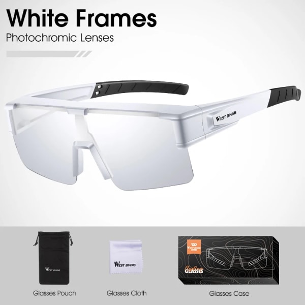 WEST BIKING Myopic Polarized Square Solglasögon Män Photochromic Cykling Passform över glasögon Köra Fiske Glasögon Cykelglasögon White x Photochromic